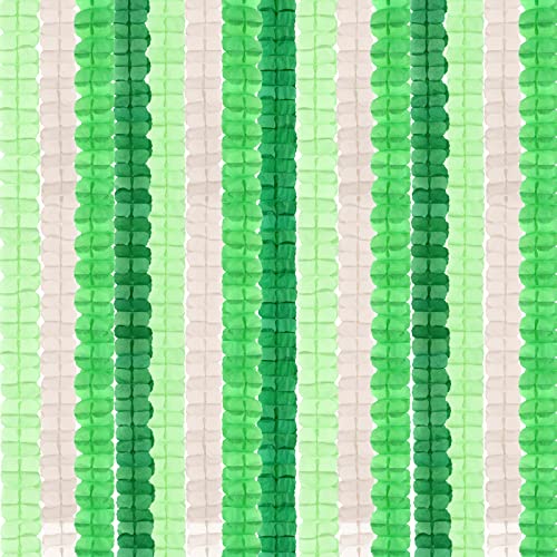 Image of Green-White Party Decorations Streamers Garland - 157Ft Four-Leaf Clover Hanging Banner, Jungle Theme Supplies Baby Shower Spring Summer Birthday Decor Hugtmr