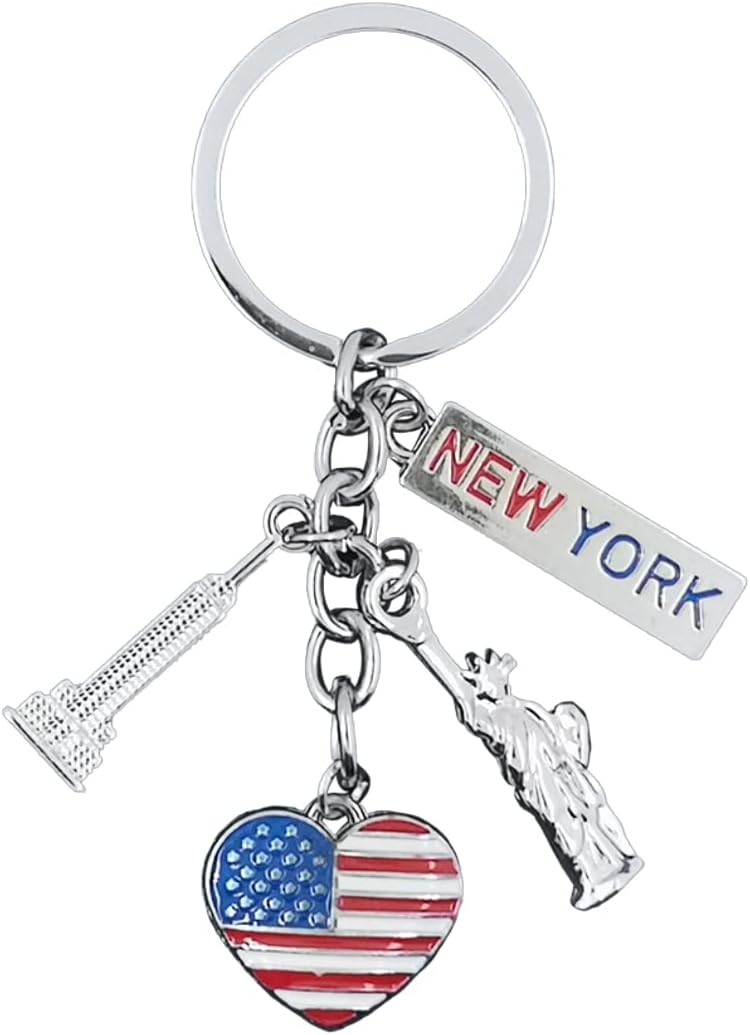 NYC City Keyring Keychain Statue of Liberty I Love New York Heart American Flag Keychain New York Keyrings USA Key Holder New York Gift For Christmas Thanksgiving