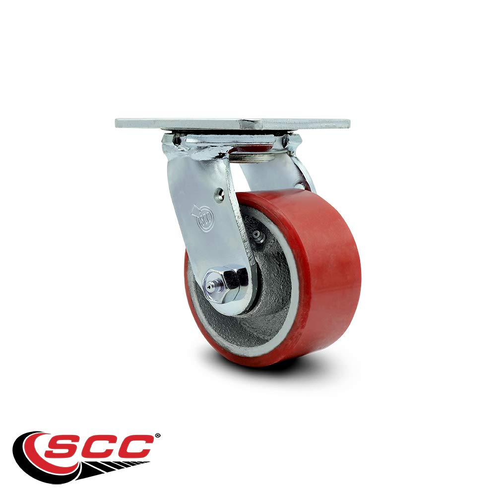 Polyurethane on Cast Iron Swivel Top Plate Heavy Duty Caster with 4 Inch Red Wheel – 700 lbs. Capacity/Caster - Service Caster Brand