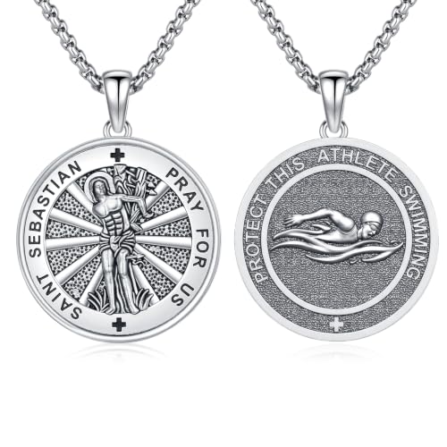 Adnix Silver Saint Sebastian Swimming Medal Pendant Necklace