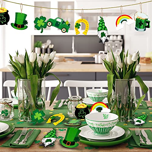 24 Pcs St Patricks Day Decorations Shamrocks Wooden Hanging Ornaments Wood Embellishments With Ropes Plaid Pot Of Gold Trefoil Shamrock Clover For Irish Lucky Day Home Party Decor (8 Styles) #TOP4