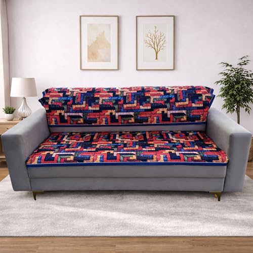 Image of Homerz Premium 3 Seater with Back Velvet Sofa Panel Cover with Digital Prints | Anti-Slip Backing (Rangeen, 3 Seater with Back)