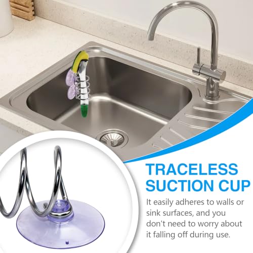 Dish Wand Holder Kitchen Sink Sponge Holder with Suction Cup, Silver