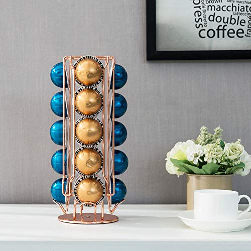 Mygift Rose Gold Metal Coffee Pod Capsule Holder Stand Rotating Carousel, Compatible With Vertuoline Pod, Coffee Bar Organizer Rack - Holds 20 Capsules #TOP1