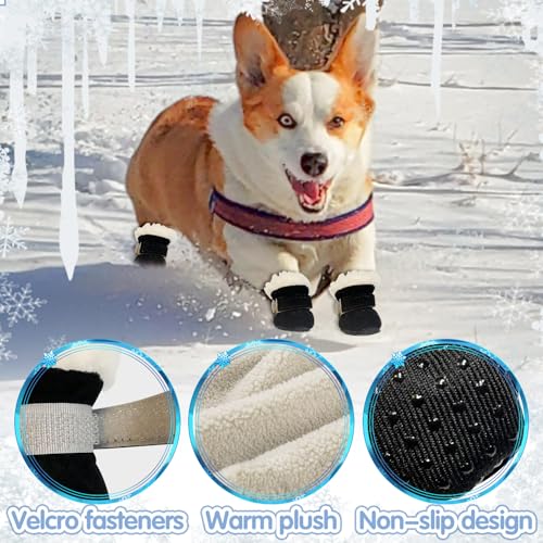 Hundeschuhe Pfotenschutz, 4 Stück Hundeschuhe Winter, Schneestiefel Hunde, Hunde Schuhe Anti Rutsch, Rutschfest und Warm, Geeignet für Kleine und Mittelgroße Hunde für Outdoor-Aktivitäten im Winter, L