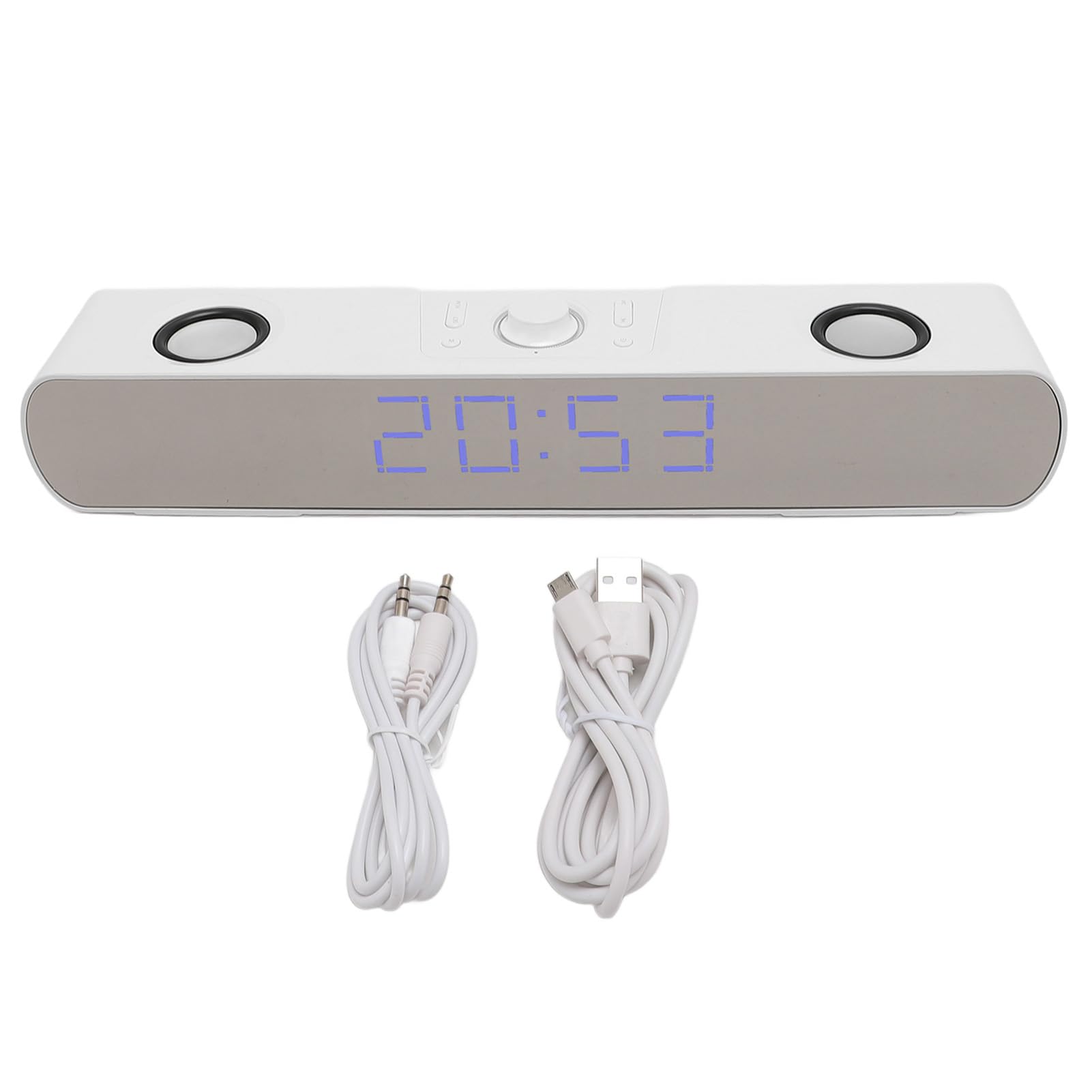 CCYLEZ Głośnik komputerowy Bluetooth, radio z budzikiem FM, z wyświetlaczem, wbudowanym subwooferem HiFi stereo, Bluetooth 5.3 i złączem USB, do komputera stacjonarnego, laptopa, wyświetlacza (biały)