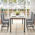 Hooseng 5-Piece Dining Table Set for 4 with Faux Marble Top & Velvet Chairs, Space Saving Modern Kitchen Table Set for Small Spaces, Apartments - Image 5
