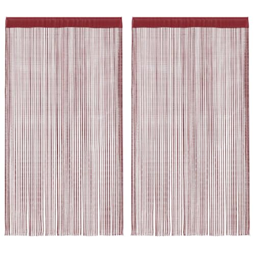 Rideau à fils bordeaux 100x250 cm en polyester avec cordon lot de 2