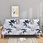MIFXIN Futon Slipcover Armless Folding Sofa Cover Stretch Elastic Couch Furniture Protector for 3 Seat Foldable Futon Sofa Bed Without Armrests (Blue Maple Leaf) - Image 2