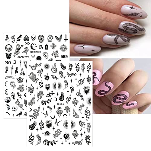 jmeowio 8 Sheets Halloween Nail Art Stickers Decals Self-Adhesive Goth Horror Snake Nail Supplies Nail Art Design Decoration Accessories