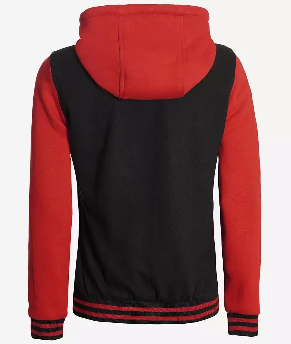 Women Red and Black Bomber Snap Button Lightweight Varsity Jacket