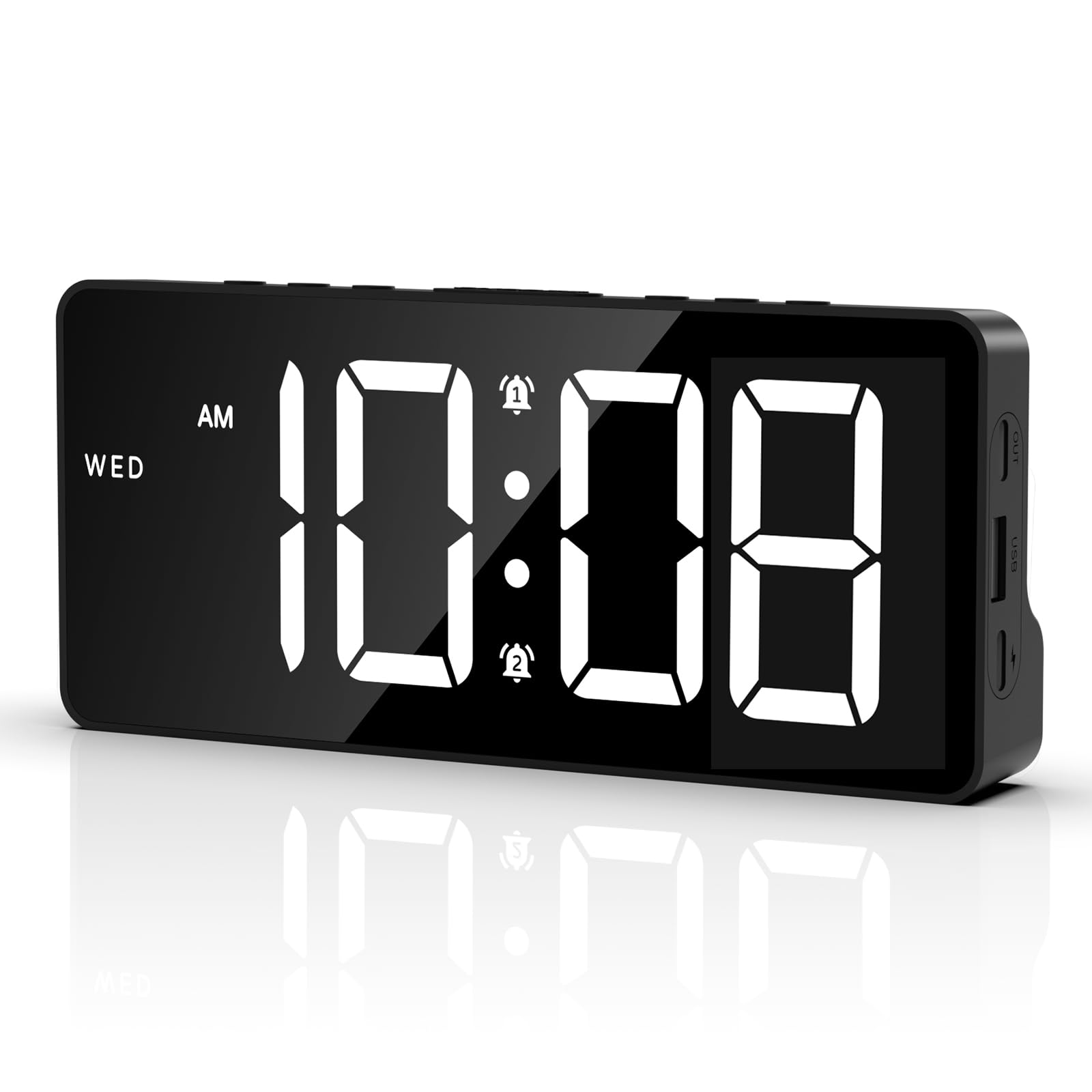 Reloj Digital Pantalla Grande, Reloj Despertador LED para Dormitorio, Reloj de Pared Alimentado por USB/Batería con Fecha, 12/24H, 3 Niveles de Volumen, 4 Modos de Alarma