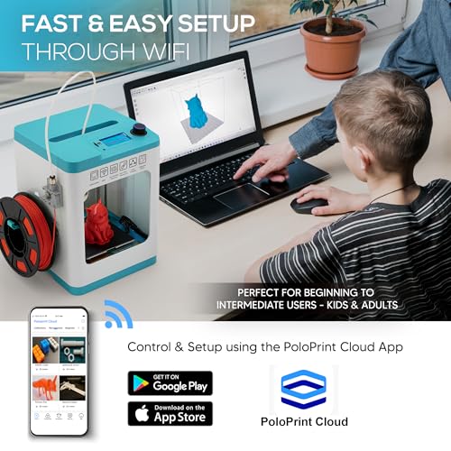 Image of Fully Assembled Mini 3D Printer for Kids and Beginners, Complete Starter Kit, Auto Leveling 3D Printing Machine, PLA Filament, SD Card, WiFi, MAC Windows Linux (Blue (Upgraded Tina2 Plus Version))