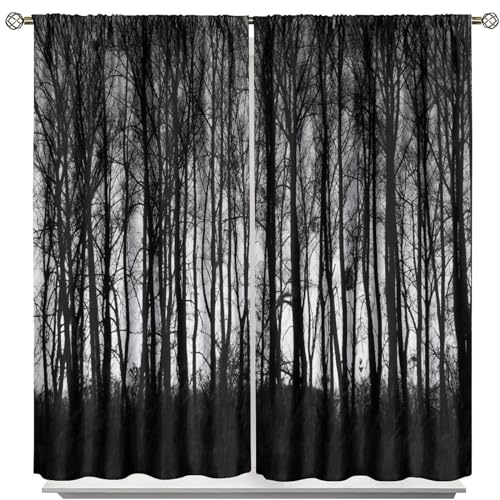 Cortinas blecaute góticas, árvores góticas florestais calha nebulosa natureza misteriosa arte tratam