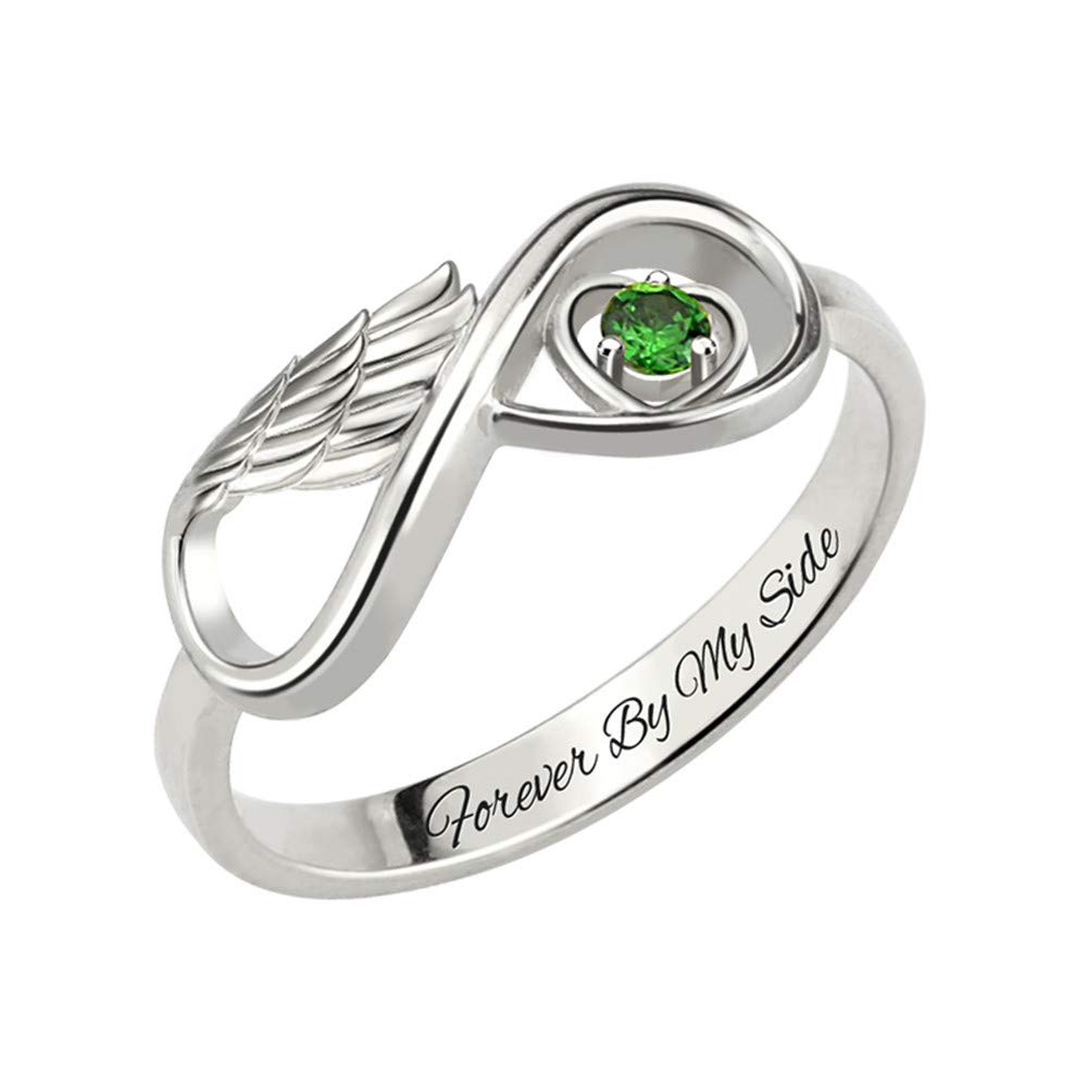 Getname Necklace Personalized Angel Wing Infinity Heart Ring with Birthstone Sterling Silver 925 Wedding Band Ring Engagement Ring for Her
