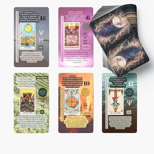 Witchy Cauldron Baraja de Cartas de Tarot en Español para Principiantes, con Significado y Palabras Clave, Chakra, Planeta, Afirmación, Invertido, Zodíaco