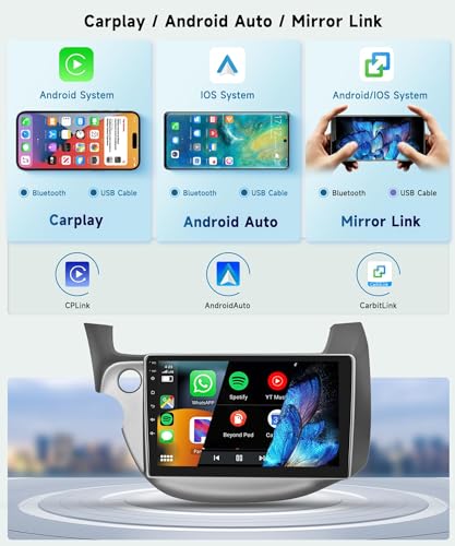 Image of 8 CORE 6G+128G Car Radio for Honda Fit 2008-2013 with Wireless CarPlay /Android Auto, Podofo 10.1 inch 1280 * 720P IPS Touch Screen Stereo Android 13 GPS WiFi Bluetooth DSP SWC + HD Backup Camera