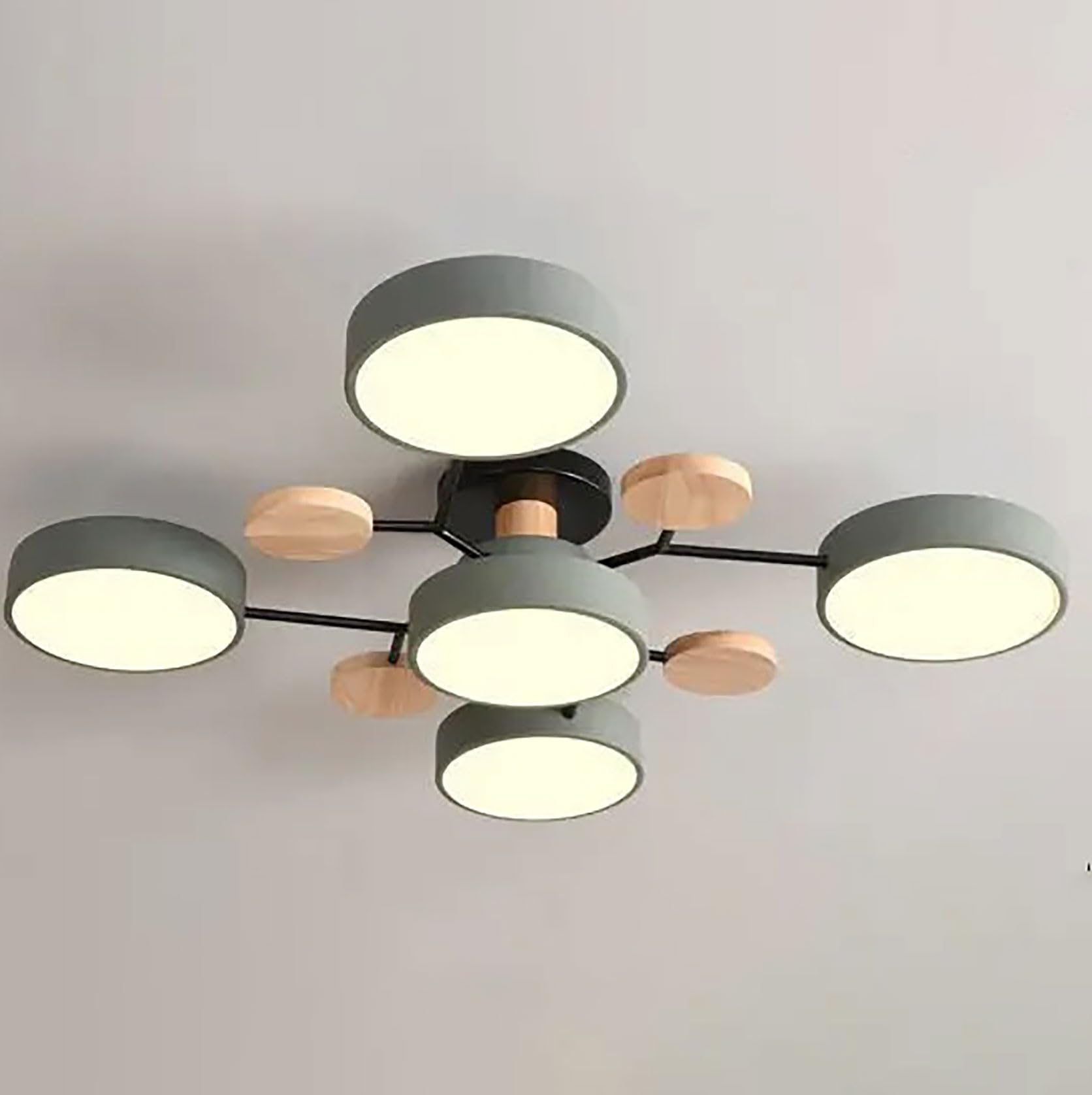 Plafonnier LED moderne lustre bois 48W luminaire semi-encastré rond salon