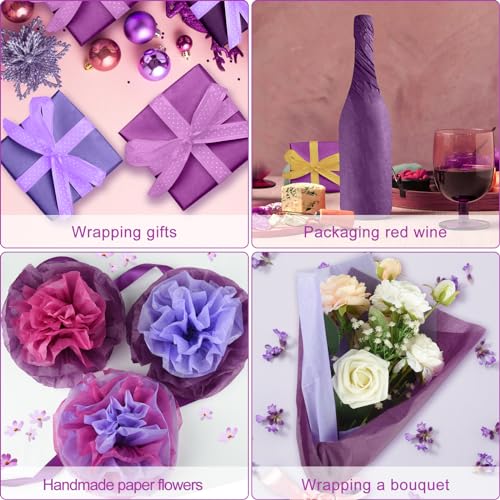 Image of NEBURORA Assorted Purple Tissue Paper Set 60 Sheets Gift Wrap Paper Violet Purple Crafts 3 Colors for Halloween DIY Arts and Crafts Wedding Birthday Holiday Gift Packaging and Party Decoration