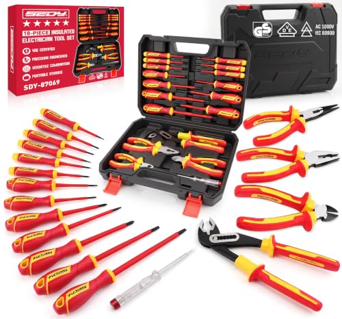 18-Piece Insulated Electrician Tool Set VDE 1000V Insulated Screwdrivers Voltage Tester Long Nose Diagonal Cutting and Water Pump Pliers for Electrical Work Home Repair and Maintenance
