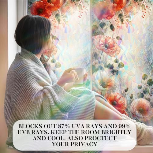 Image of Watercolor Poppy Holographic Window Film 17.32x39.37in Cling