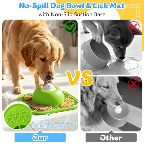Image of Slow Feeder Dog Bowls & Lick Mat for Liquid and Thick Treat, Anti-Slip Dog Lick Bowl with Interactive Rolling Ball, 5 /6 Cup Pup Licking Toy for Large Medium Small Dogs and Cats Green