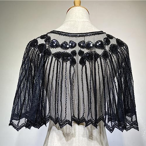 Muloo Sequins Flapper Shawls Wraps for 1920s Prom Young and Beautiful Beauty Scarf Beaded Sequin for Evening Dress Shawl Red, Approx.40cm/15.75inch2