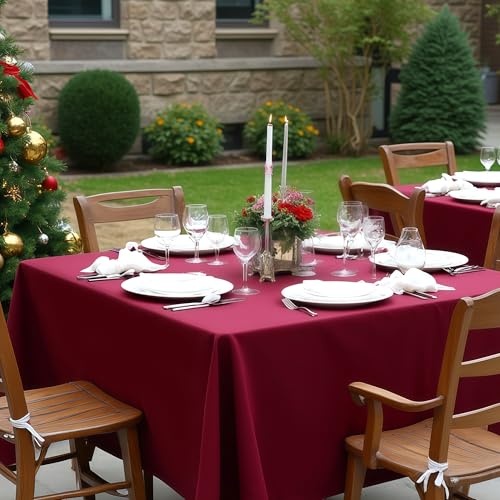 Image of sancua Square Tablecloths 54x54 Inch Burgundy Fabric Table Cloth, 2 Pack