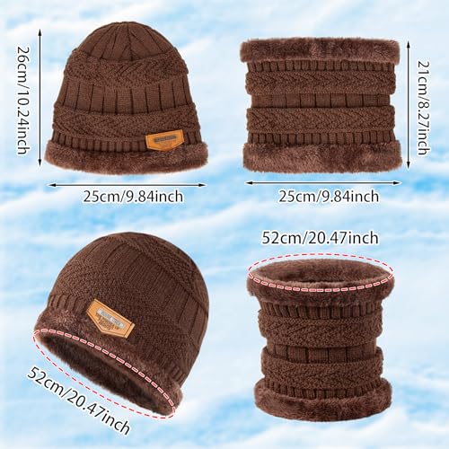 6Pcs Adult Winter Knit Hat Scarf Touchscreen Gloves Set Beanie Cap Neck Gaiter Scarf 3-in-1 Warm Set for Women Outdoor Activity (Black & Brown)3