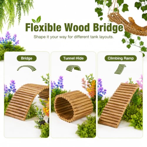 Image of Bearded Dragon Tank Accessories, Reptile Mat Hammock Plants Bridge Jungle Climber Vines Terrarium Decorations for Leopard Gecko, Hermit Crab Lizard Snake (9 PCS Without Reptile Mat)