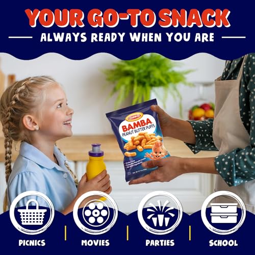 Osem Bamba Peanut Snacks for the Family - All Natural Peanut Puffs (Pack of 8) 0.7oz bags - Only 4 Ingredients - Peanut Butter Puffs made with 50% peanuts.