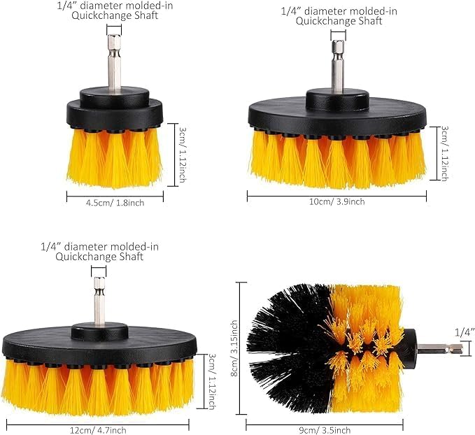 Image of 4 Pcs Power Drill Scrubber Brush Kit - All Purpose Cleaning Brushes & Pads for Bathroom, Grout, Kitchen, Tub, Tile, Pool, Car, Shower, Floor & Corners - Drill Machine Not Included