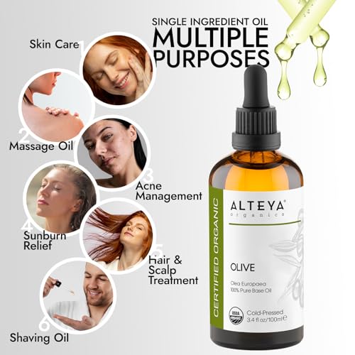 Alteya Bio Olivenöl 100 ml - 100% USDA-zertifiziertes Reines Natürliches Trägeröl – Nährstoff- und Feuchtigkeitsspendende Premium-Hautpflege mit therapeutischer Qualität
