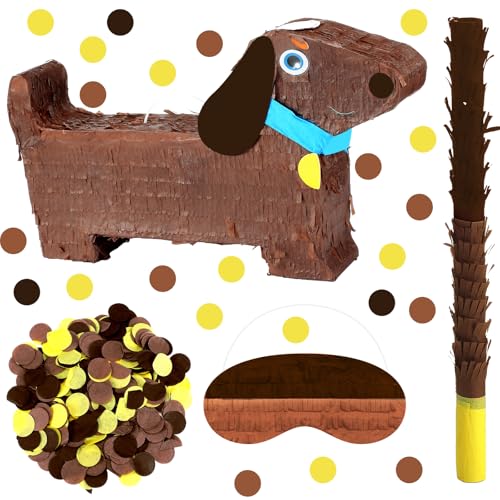 Soulchen Dachshund Puppy Party Piñata Small Dog Piñata with Blindfold and Bat Puppy Dog Theme Birthday Party Game Decorations for Cinco De Mayo Christmas
