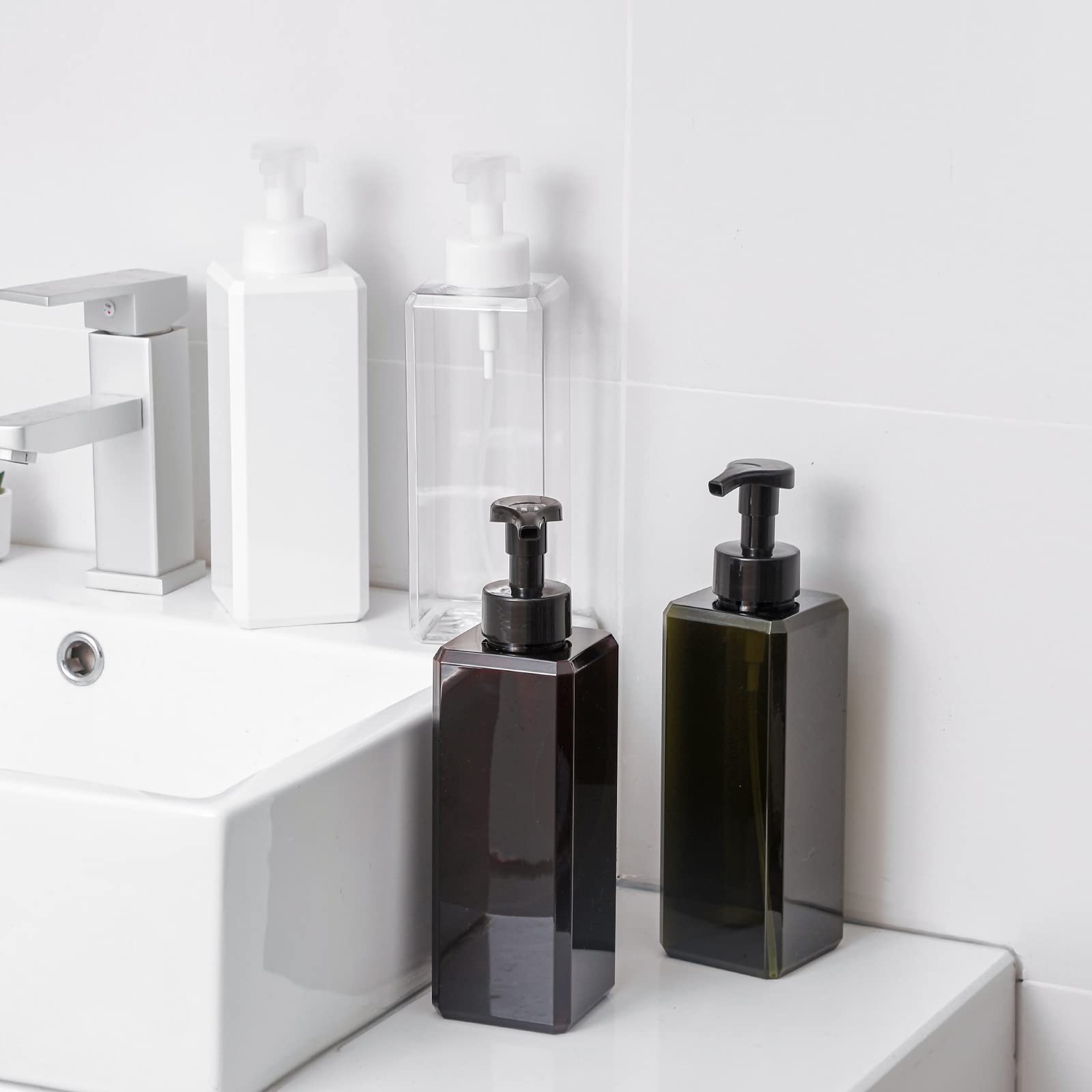 UUJOLY Dispensador de jabón espumoso, plástico, recargable, 1 L, para jabón líquido, champú, gel de baño (2 unidades), ámbar