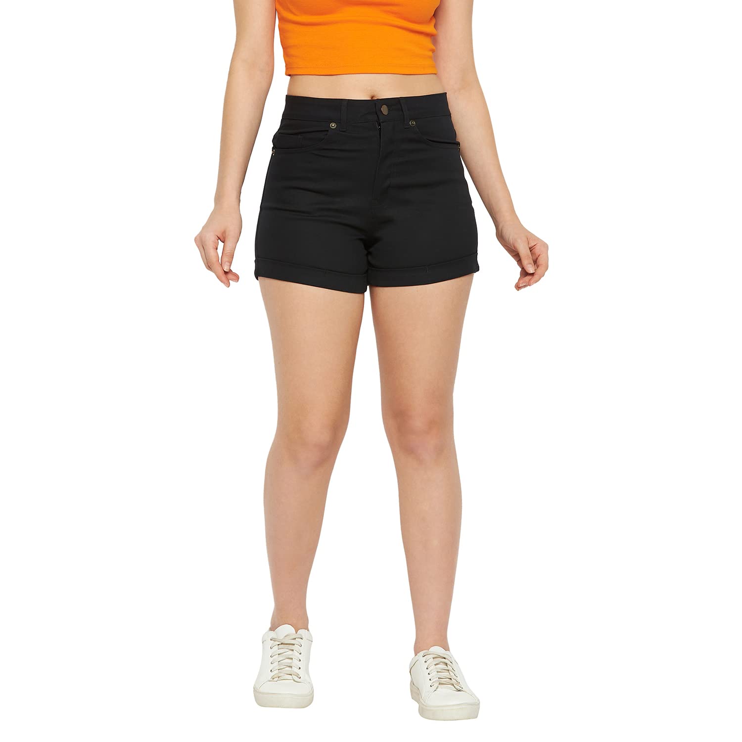 hypernation Black Cotton Twill Lycra Women's Shorts(HYPW03545)-picture-17