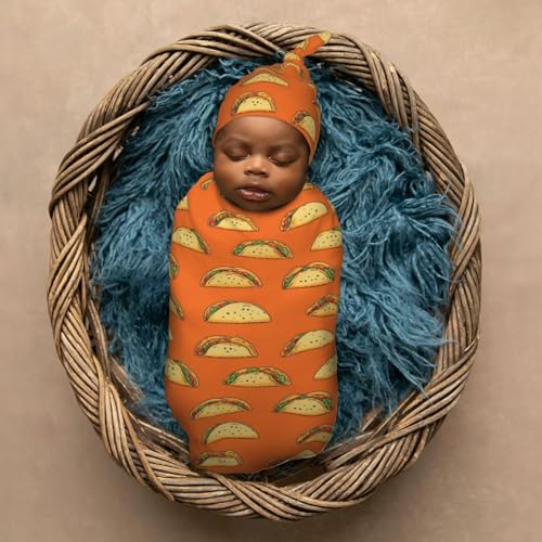 Image of Cartoon Tacos Newborn Swaddle Blankets Hat Sets Soft Baby Receiving Blanket Swaddle Sack for Baby Shower Infant Boy Girl Gift