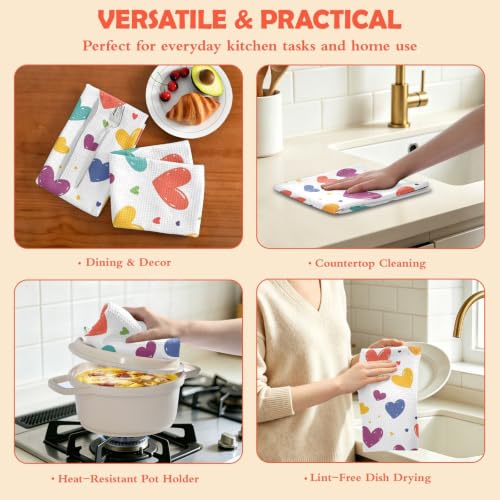 Paños de cocina absorbentes de microfibra de gofre con corazones boho 7
