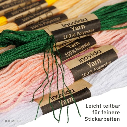 Stickgarn Set 50 Farben je 5 Meter – Freundschaftsarmbänder selber Machen – Nähgarn Set zum Sticken, Armband knüpfen, Basteln, Armband flechten – Kreuzstich Stick – Embroidery Thread – Inovida