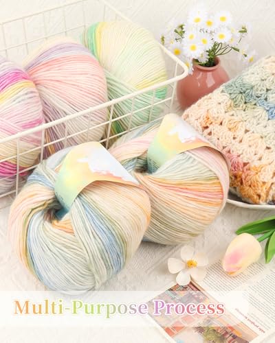 Image of Coopay Yarn for Crocheting Knitting, Gradient Cake Yarns, 2 x 3.53oz - 240yds - 50% Cotton 50% Acrylic Ombre Yarns, Gradient Crochet Yarn for Blankets, Shawls, Scarves (208 Midsummer)