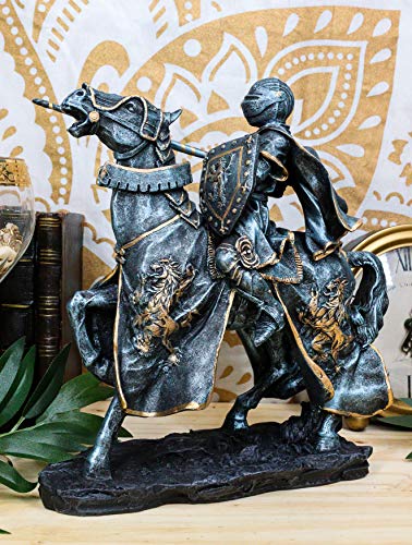Ebros Medieval Tournament Jousting Suit of Armor Knight Charging On Cavalry Horse Statue 11