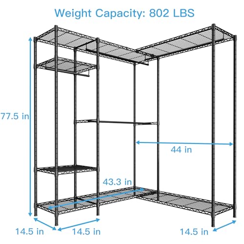 image for Ulif L-Shaped Heavy-Duty Garment Rack, 4 Tiers Metal Clothes Rack with