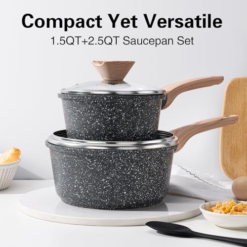 Set de cacerolas antiadherentes con pico vertedor y tapas para cocinar de forma saludable 6