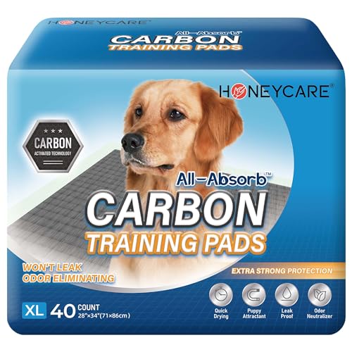 HONEY CARE All-Absorb Puppy Training Pads Dog Potty Pads Absorb Eliminating Urine Odor, Jumbo-Size Charcoal Puppy Pee Pad (Carbon, XL 28x34 inch, 40ct