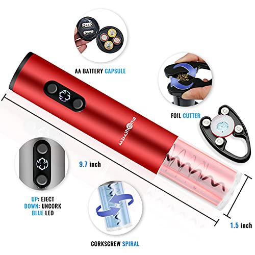 Electric Wine Opener, Automatic Electric Wine Bottle Corkscrew Opener with Foil Cutter,One-click Button Reusable Wine Bottle Openers for Wine Lovers(No Include Battery)(Red)