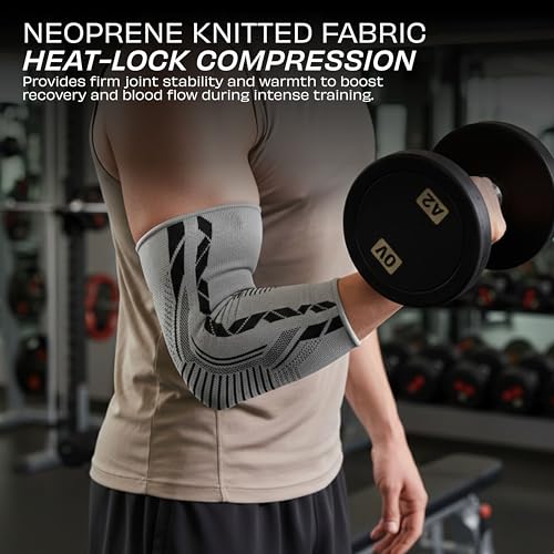 Image of Nivia Knitted Elbow Support with Silicon For Men & Women, Neoprene Compression Sleeve, Anti-Slip Grip, Heat Retention & Joint Stability for Gym, Training, and Injury Recovery(Grey, Large)