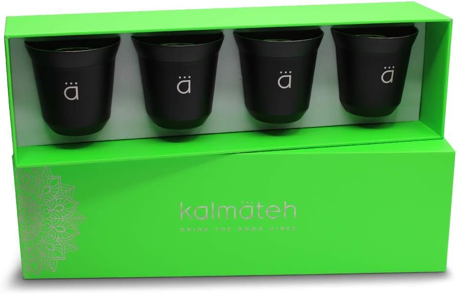 Kalmateh Double Wall Insulated Stainless Steel Espresso Coffee Cup Set, Pack of Four - Heat Resistant Espresso Coffee Cups- 2.7oz 80ml (Matte Black, 80ml)