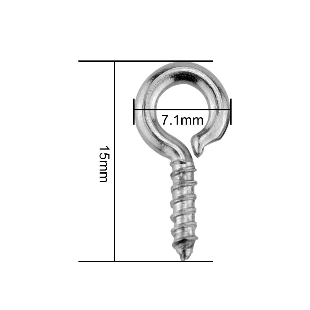 [300 Pezzi] Mini Vite Perno Occhio 15mm x 7mm Placcato Cromo Bulloni a Occhiello Accessori Fatti a Mano per Fai-da-te Creazione di Gioielli Legna Resina Charm Argilla Progetti Artigianali