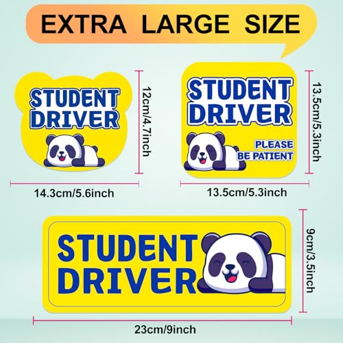 Image of Student Driver Please Be Patient Car Magnet, Yellow Panda Cute Shape, Patient with Reflective Magnetic Bumper Sticker Set Detachable, Novice Safety Signs.Set of 3
