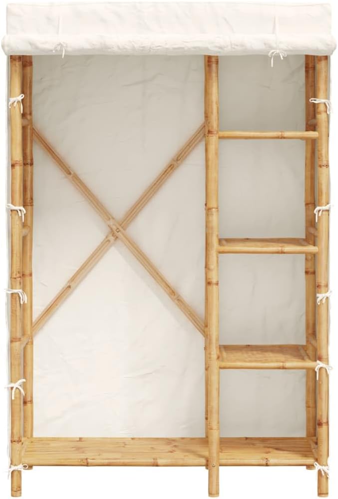 vidaXL Bamboo Wardrobe with Fabric Cover - 43.3"x17.7"x66.9" - Brown - 4-Shelf Organizer for Bedroom & Living Room